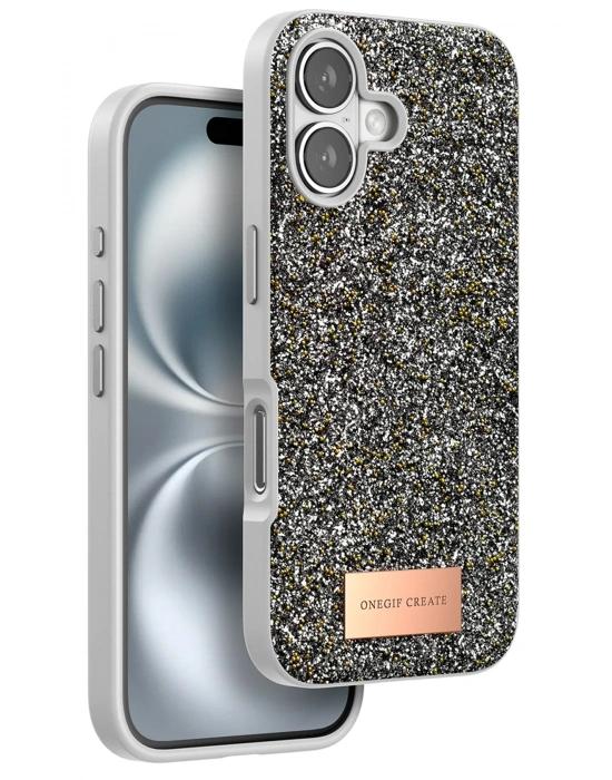 Onegif iPhone 16 Bright Simli Kapak - Gümüş