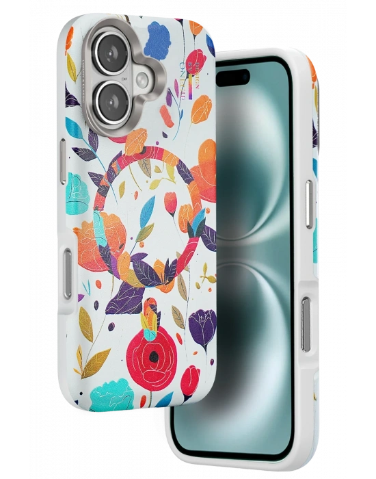 Onegif iPhone 16 Flower Series Magsafe Kapak - Beyaz
