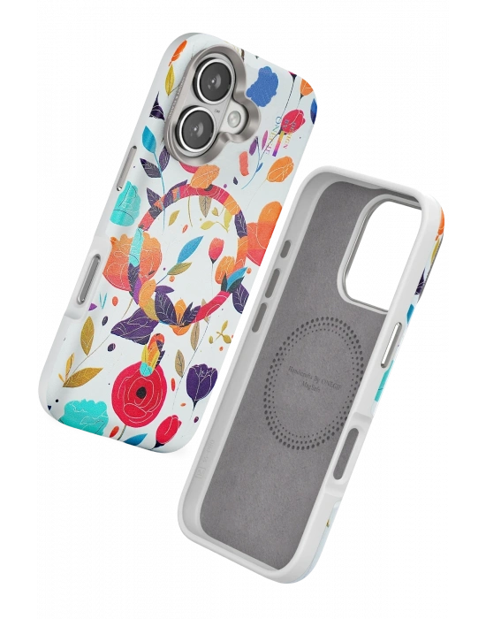 Onegif iPhone 16 Flower Series Magsafe Kapak - Beyaz