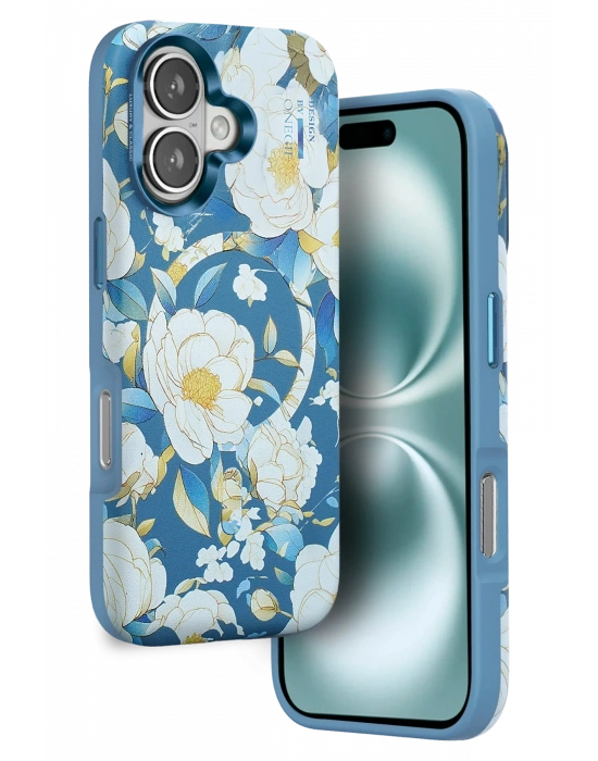 Onegif iPhone 16 Flower Series Magsafe Kapak - Mavi
