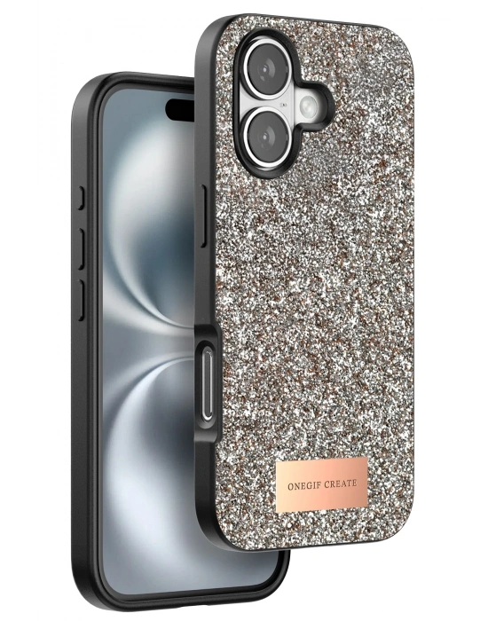 Onegif iPhone 16 Plus Bright Simli Kapak - Gold