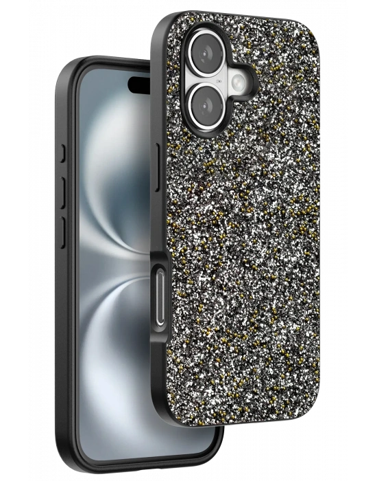 Onegif iPhone 16 Plus Bright Simli Kapak - Gümüş