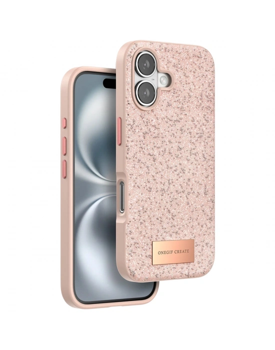 Onegif iPhone 16 Plus Bright Simli Kapak - Pembe