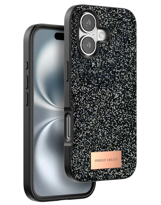 Onegif iPhone 16 Plus Bright Simli Kapak - Siyah