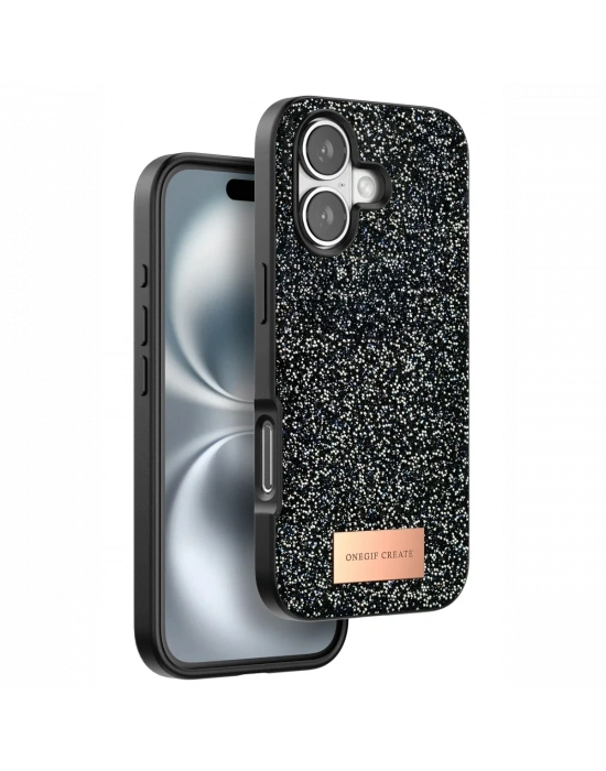 Onegif iPhone 16 Plus Bright Simli Kapak - Siyah