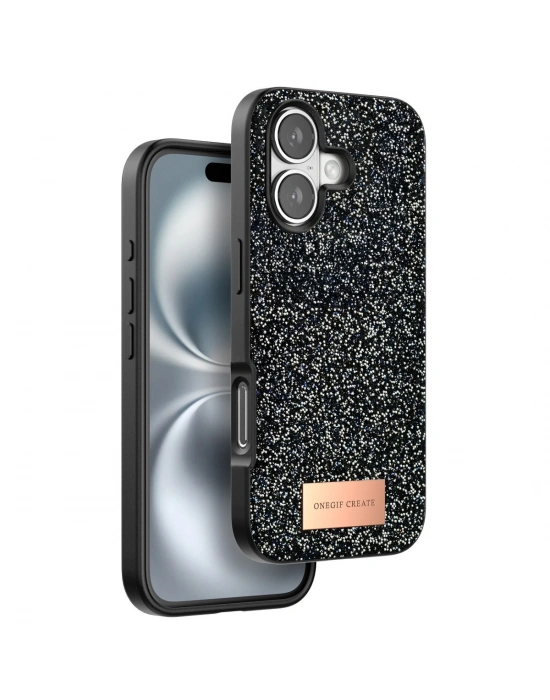 Onegif iPhone 16 Plus Bright Simli Kapak - Siyah