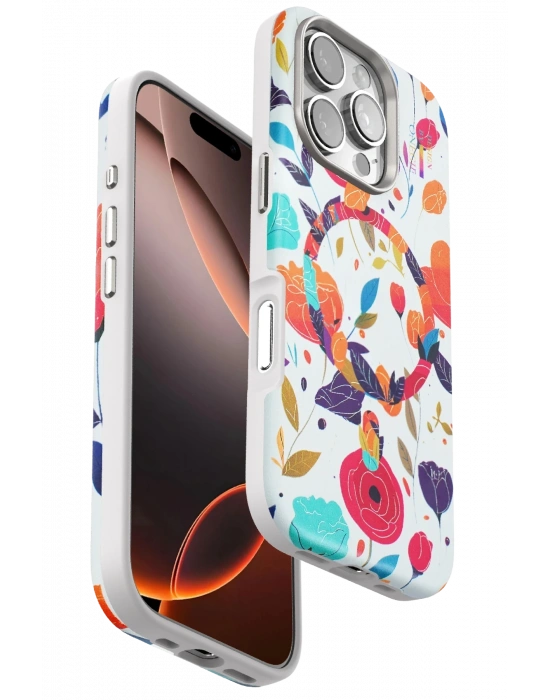 Onegif iPhone 16 Pro Flower Series Magsafe Kapak - Beyaz