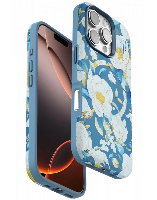 Onegif iPhone 16 Pro Flower Series Magsafe Kapak - Mavi