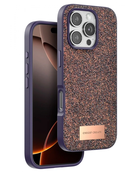 Onegif iPhone 16 Pro Max Bright Simli Kapak - Derin Mor