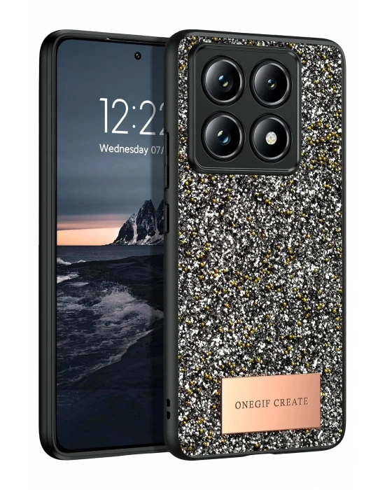 Onegif Xiaomi Mi 14T Pro Bright Simli Kapak - Gümüş