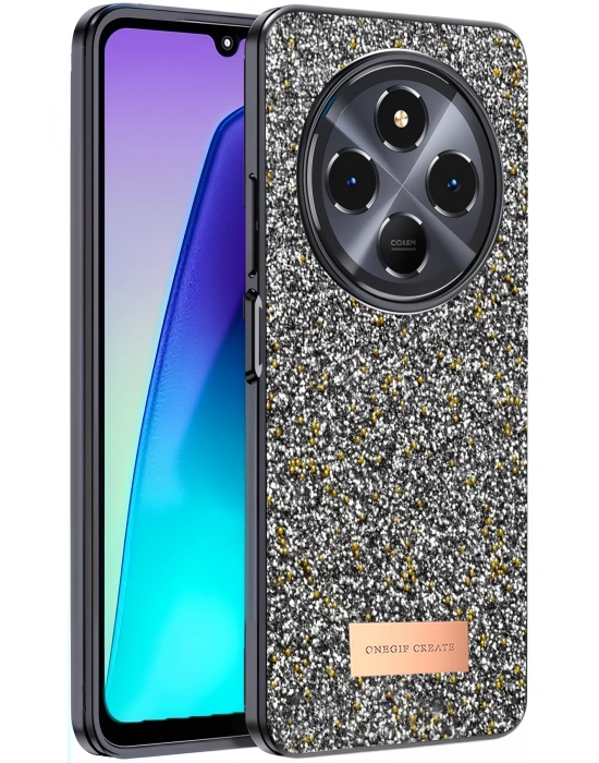 Onegif Xiaomi Redmi 14C Bright Simli Kapak - Gümüş