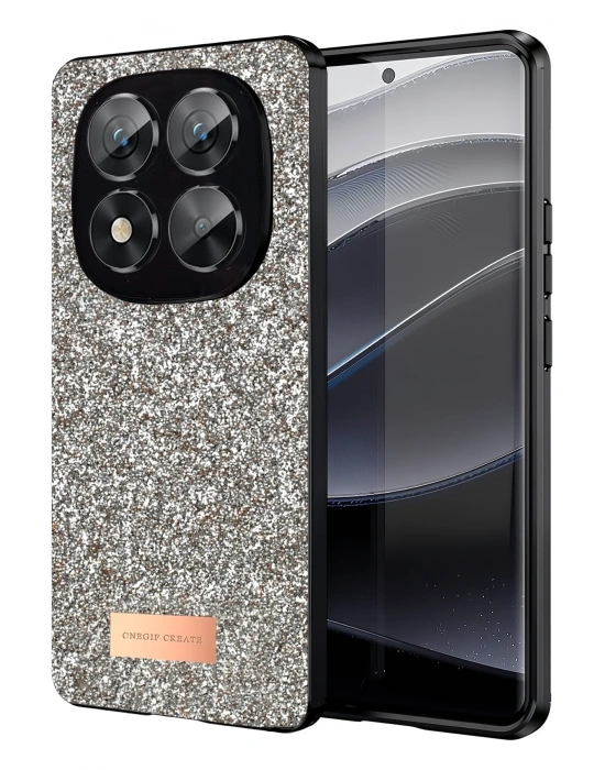 Onegif Xiaomi Redmi Note 14 Pro 5G Bright Simli Kapak - Gold