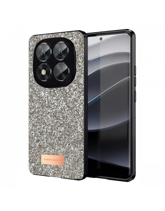 Onegif Xiaomi Redmi Note 14 Pro 5G Bright Simli Kapak - Gold