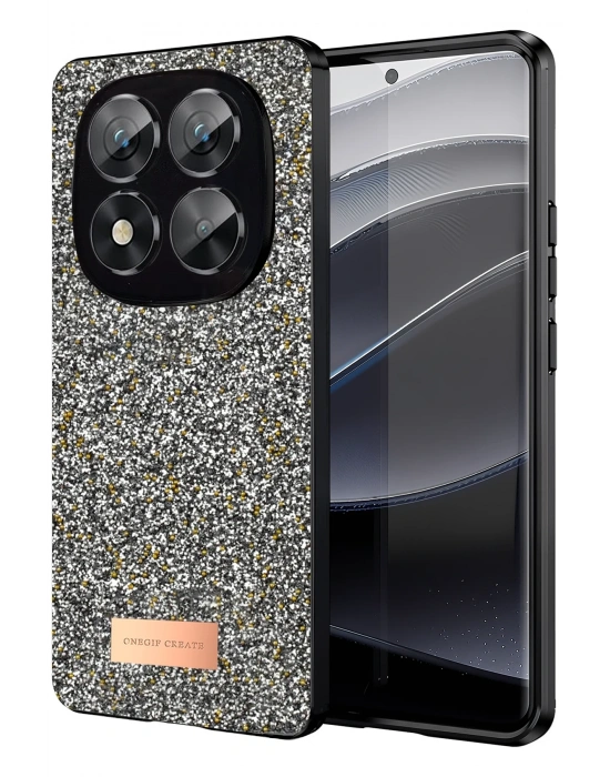 Onegif Xiaomi Redmi Note 14 Pro 5G Bright Simli Kapak - Gümüş