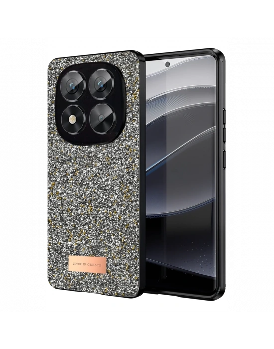 Onegif Xiaomi Redmi Note 14 Pro 5G Bright Simli Kapak - Gümüş