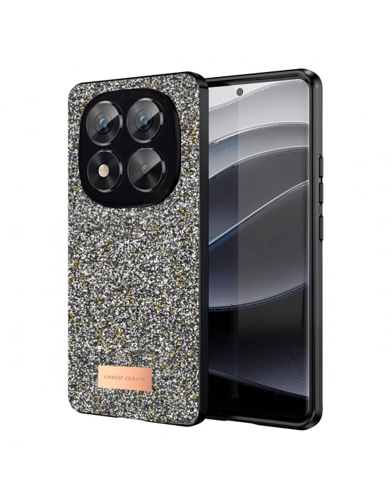 Onegif Xiaomi Redmi Note 14 Pro 5G Bright Simli Kapak - Gümüş