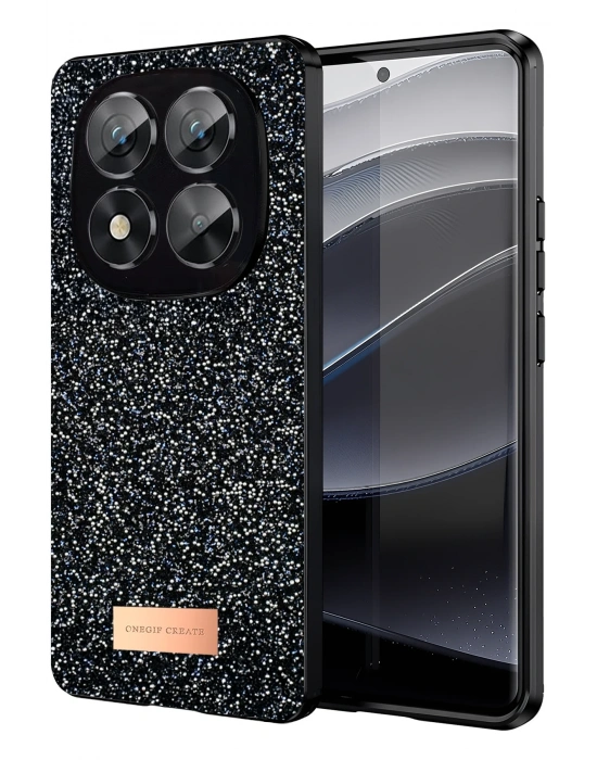 Onegif Xiaomi Redmi Note 14 Pro 5G Bright Simli Kapak - Siyah