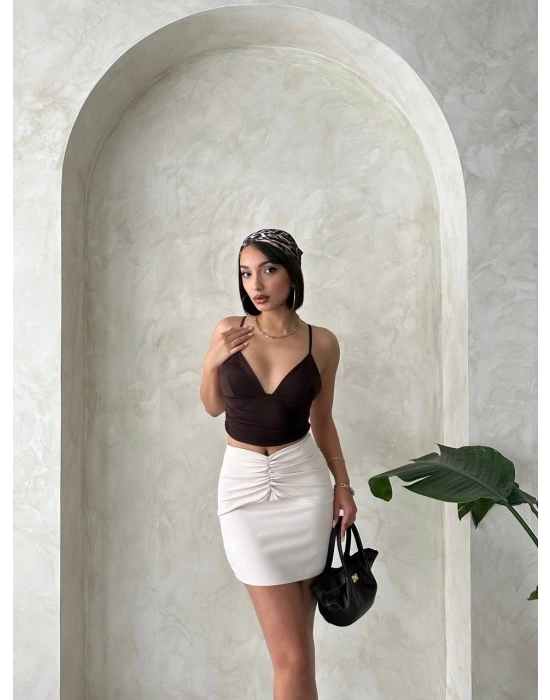 Önü büzgülü etek bej s24222