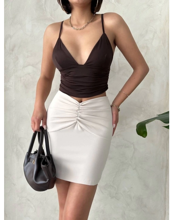 Önü büzgülü etek bej s24222