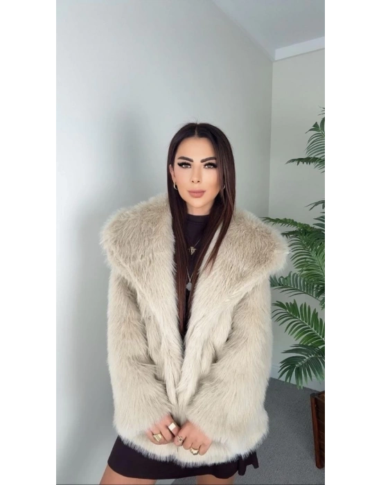 Önü çıtçıtlı loli kürk bej t4149