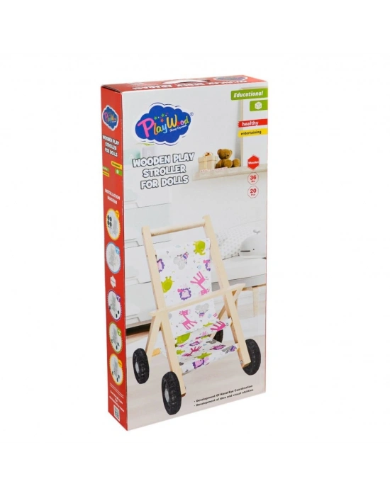 ONY-386 Ahşap Oyuncak Bebek Arabası -Onyıl