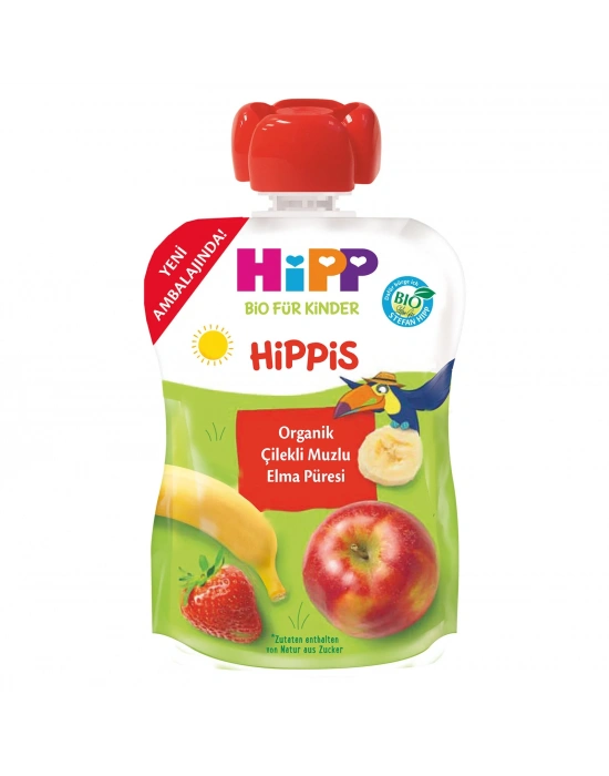 Organik Çilekli Muzlu Elmalı Meyve Püresi 100 Gr
