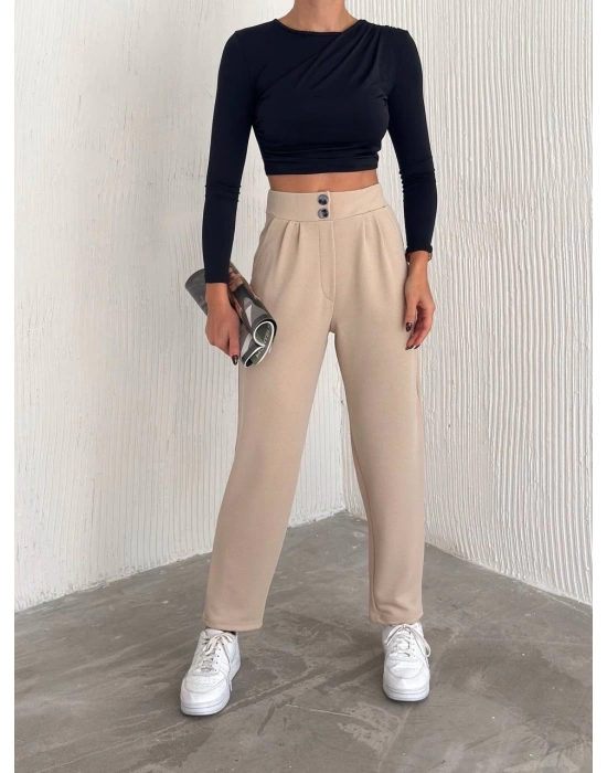 örme krep pantolon çift düğmeli