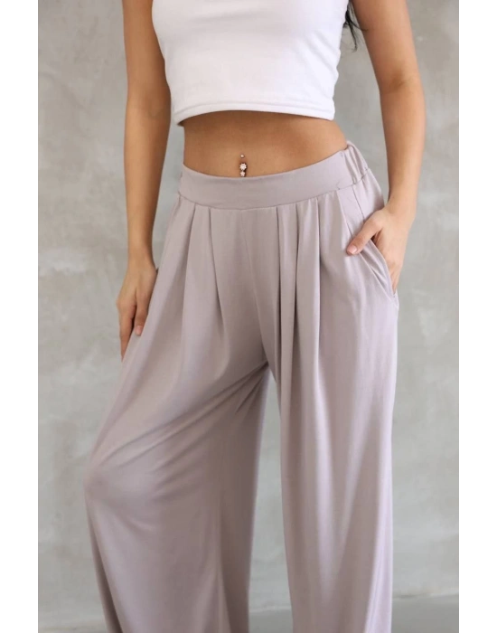 Osy Modal Yumuşak Dokulu Kadın Kumaş Boru Paça Salaş Eşofman - Bej