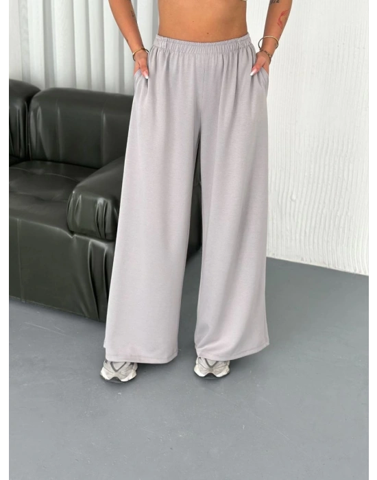 Osy Modal Yumuşak Dokulu Kumaş Bisiklet Yaka T-shirt Bol paça Pantalon ikili Takım - Boyalı Gri