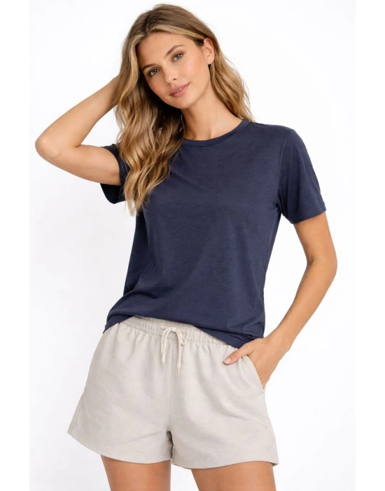 Osy Modal yumuşak dokulu Kumaş Kadın Bisiklet Yaka T-shirt - İndigo