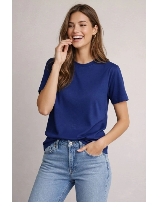 Osy Modal yumuşak dokulu Kumaş Kadın Bisiklet Yaka T-shirt - Lacivert