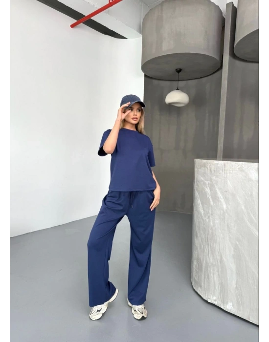 Osy Modal Yumuşak Dokulu Kumaş Kısa Kollu Bluz Rahat Pantalon ikili Takım- Lacivert