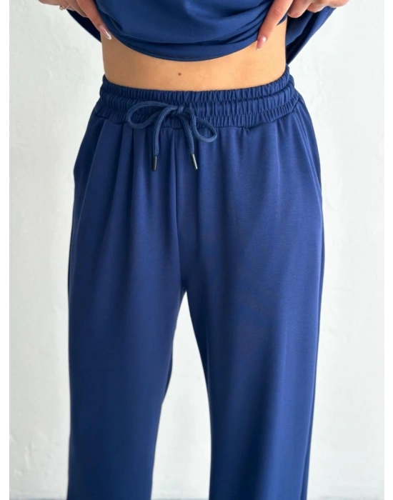 Osy Modal Yumuşak Dokulu Kumaş Kısa Kollu Yakalı T-shirt Pantalon ikili Takım- Lacivert