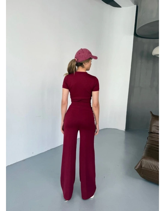 Osy Modal Yumuşak Dokulu Kumaş Nakış işlemeli Rahat Bol Paça Eşofman Pantalon - Bordo