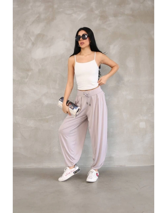 Osy Modal Yumuşak Dokulu Kumaş Şalvar Pantalon - Bej