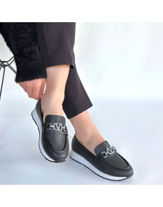 Otra Siyah Cilt Babet Ayakkabı