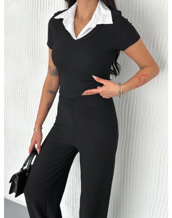 Ottoman kumaş beyaz gömlek yaka takım s4142