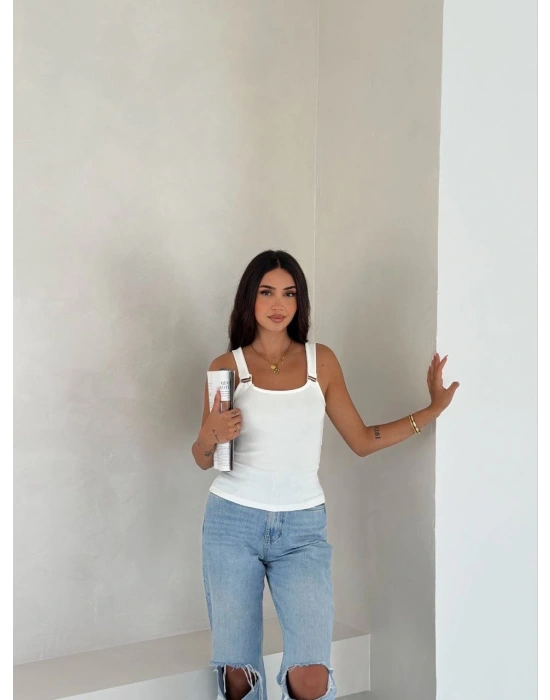 Ottoman toka askılı bluz beyaz s4194