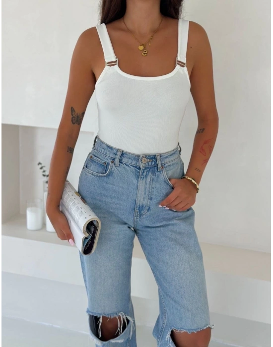 Ottoman toka askılı bluz beyaz s4194