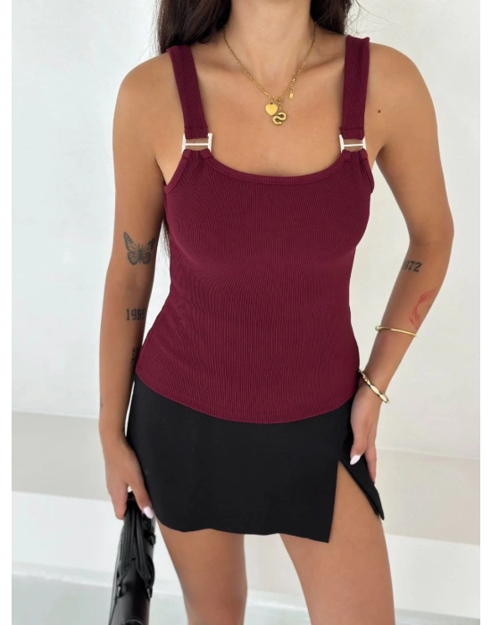 Ottoman toka askılı bluz bordo s4194