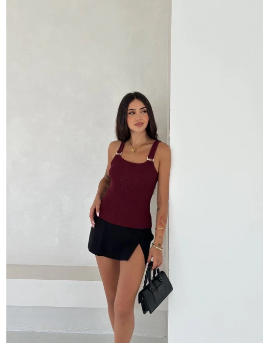 Ottoman toka askılı bluz bordo s4194