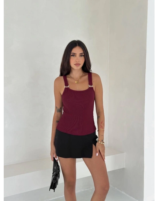 Ottoman toka askılı bluz bordo s4194