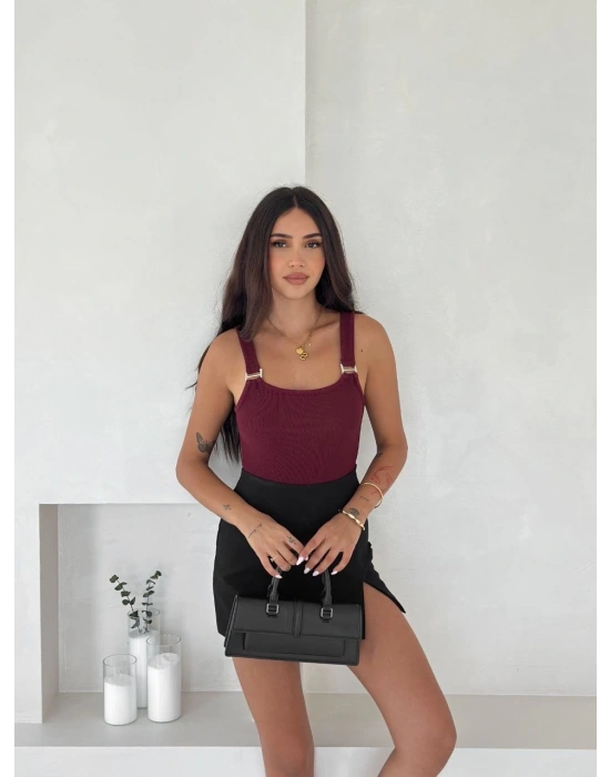 Ottoman toka askılı bluz bordo s4194