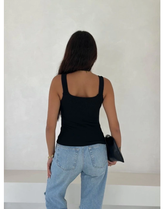 Ottoman toka askılı bluz siyah s4194