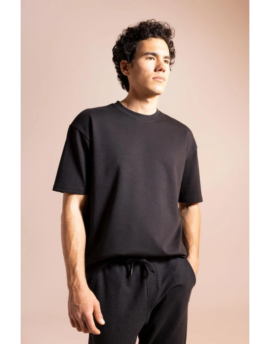 Oversize Fit Bisiklet Yaka Pamuklu Ağır Kumaş Tişört X3926az23sp