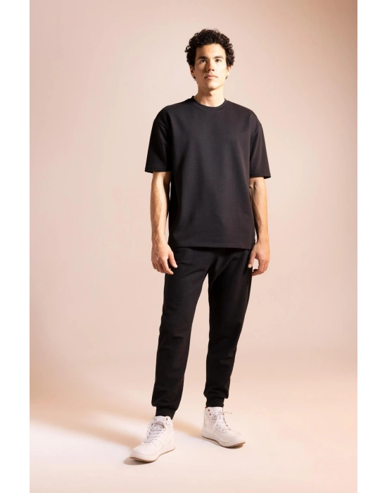 Oversize Fit Bisiklet Yaka Pamuklu Ağır Kumaş Tişört X3926az23sp