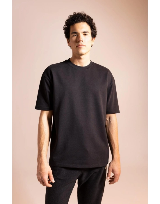 Oversize Fit Bisiklet Yaka Pamuklu Ağır Kumaş Tişört X3926az23sp