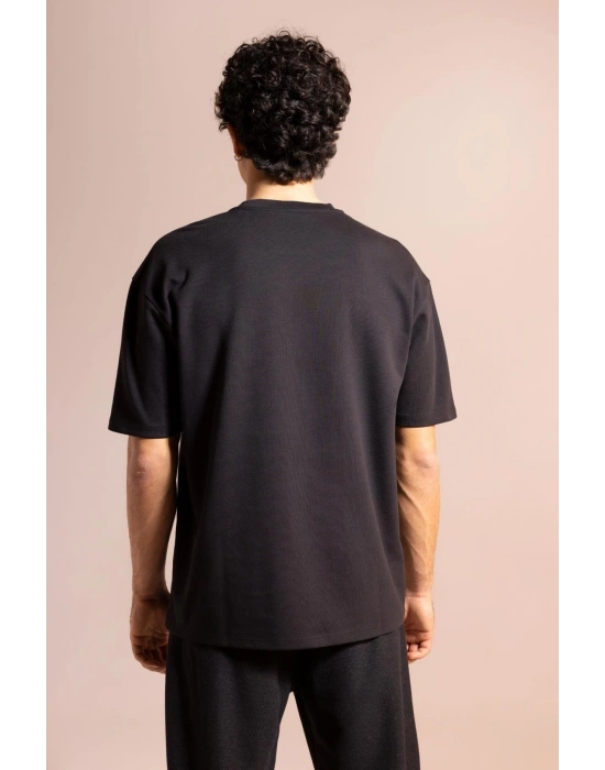 Oversize Fit Bisiklet Yaka Pamuklu Ağır Kumaş Tişört X3926az23sp