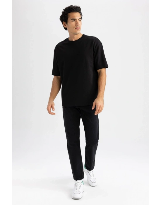 Oversize Fit Bisiklet Yaka Pamuklu Ağır Kumaş Tişört X3926az23sp