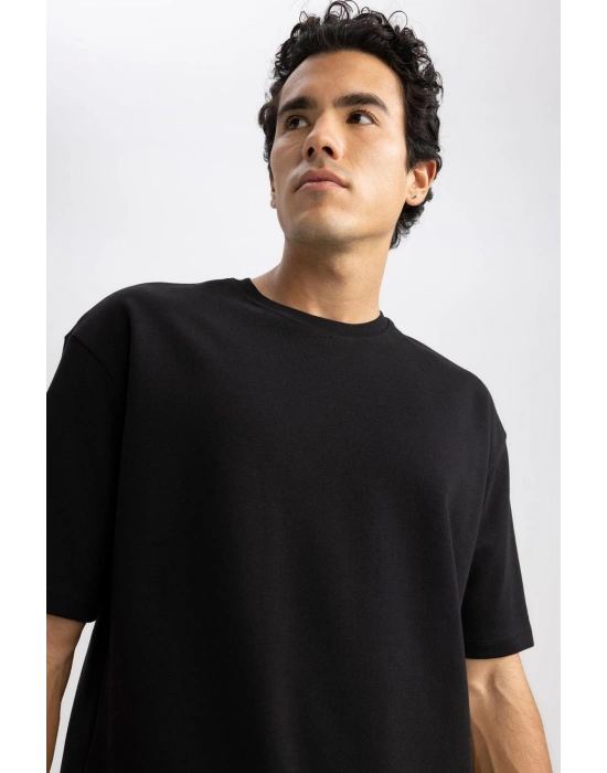 Oversize Fit Bisiklet Yaka Pamuklu Ağır Kumaş Tişört X3926az23sp